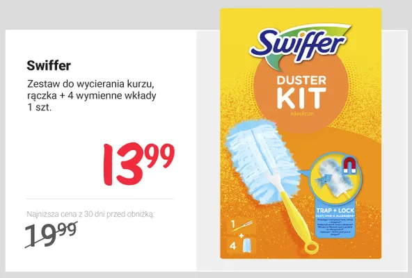Zestaw do wycierania kurzu rączka + 4 wymienne wkłady Swiffer promocja w Rossmann