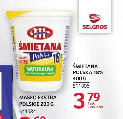 Śmietana Polska 18% Mlekpol promocja w Selgros