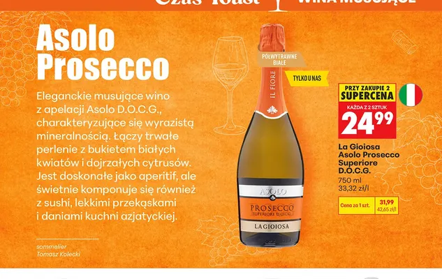 Wino musujące La Gioiosa Asolo Prosecco Superiore D.O.C.G. promocja w Biedronka