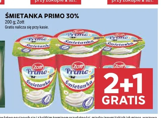 Śmietanka Primo Zott 30% promocja w Stokrotka
