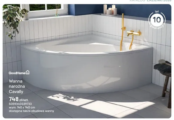 Wanna narożna GoodHome Cavally 140x140 cm promocja w Castorama