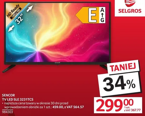 Telewizor LED SENCOR SLE 3231TCS 32" promocja w Selgros