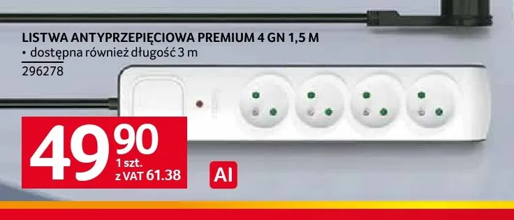 Listwa antyprzepięciowa Premium 4 Gn 1,5 m Hama promocja w Selgros