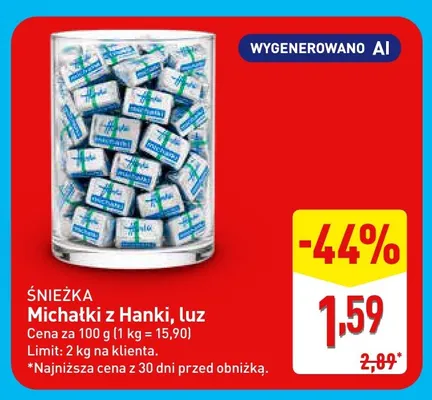 Cukierki Śnieżka Michałki z Hanki luz promocja w Aldi