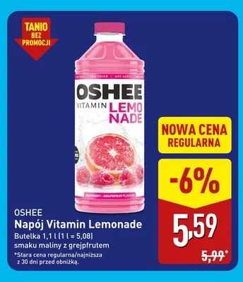 Napój Vitamin Lemonade o smaku maliny z grejpfrutem Oshee promocja w Aldi