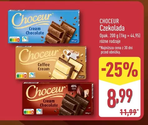 Czekolada Cream Chocolate 45% Cacao Choceur promocja w Aldi