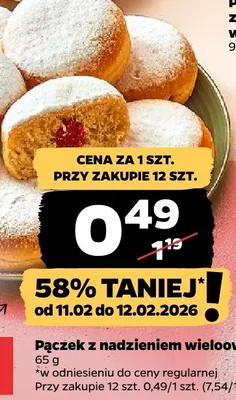 Pączek z nadzieniem wieloowocowym i cukrem pudrem promocja w Netto