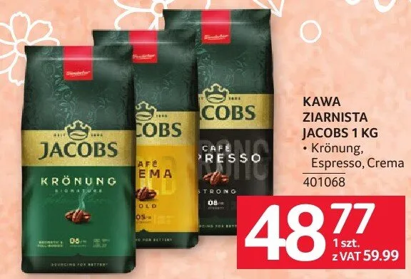 Kawa ziarnista JACOBS Krönung, Espresso, Crema 1 KG promocja w Selgros