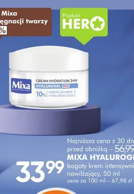 Bogaty krem intensywnie nawilżający Mixa Hyalurogel Rich promocja w Super-Pharm