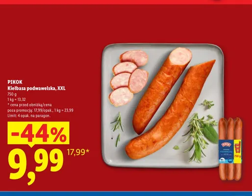 Kiełbasa podwawelska XXL Pikok promocja w Lidl