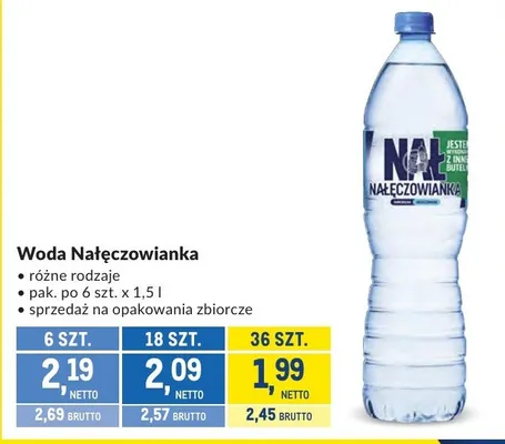 Woda Nałęczowianka różne rodzaje promocja w Makro
