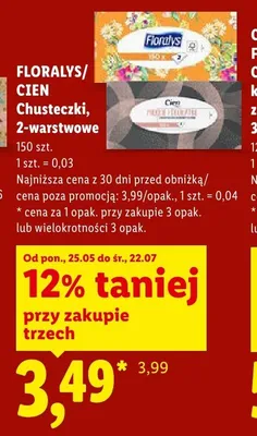 Chusteczki 2-warstwowe Floralys promocja w Lidl