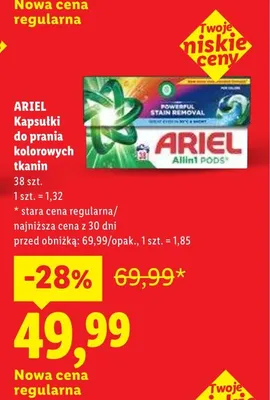 Kapsułki do prania kolorowych tkanin Ariel promocja w Lidl