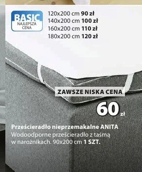 Prześcieradło nieprzemakalne ANITA 90x200 cm promocja w Jysk