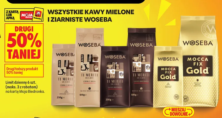 Kawy mielone i ziarniste Woseba promocja w Biedronka