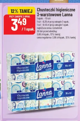 Chusteczki higieniczne 3-warstwowe Lanna Classic 10-pak promocja w POLOmarket