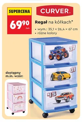 Regał na kółkach CURVER wym. 35,1x26,4x67cm promocja w Biedronka