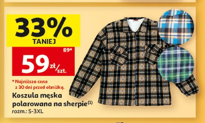 Koszula męska polarowana na sherpie Inextenso promocja w Auchan