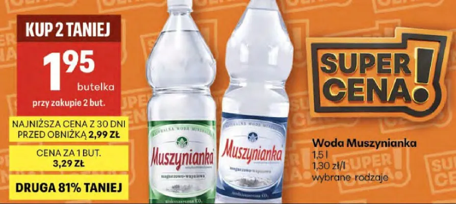Woda Muszynianka wybrane rodzaje promocja w Delikatesy Centrum