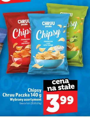 Chipsy ziemniaczane o smaku cebulki Chruu Paczka promocja w TOPAZ