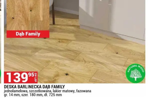 Deska barlinecka Dąb Family jednolamelowa Barlinek promocja w Merkury Market