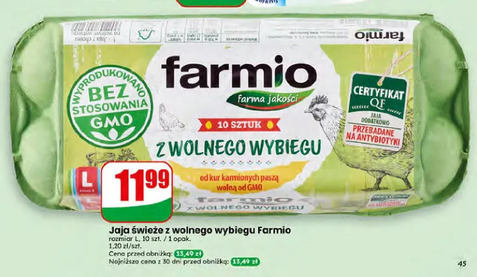 Jaja świeże z wolnego wybiegu Farmio 10-pak promocja w Dino
