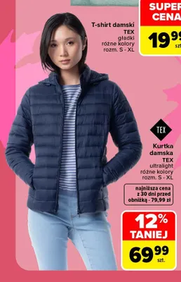Kurtka damska ultralight TEX promocja w Carrefour