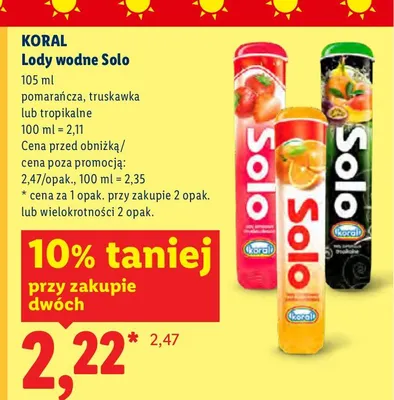 Lody wodne Solo truskawka Koral promocja w Lidl