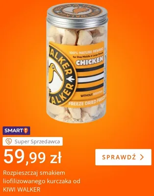 Karma dla psów liofilizowany kurczak Kiwi Walker promocja w Allegro