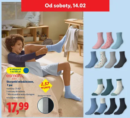 Skarpetki młodzieżowe Esmara Kids 7 par promocja w Lidl