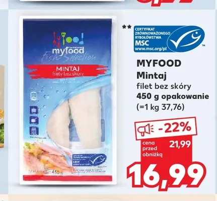 Mintaj filet bez skóry Myfood promocja w Kaufland