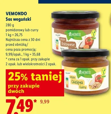 Sos wegański pomidorowy VEMONDO promocja w Lidl