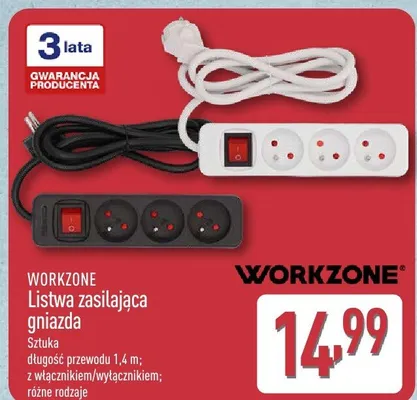 Listwa zasilająca Workzone biała 3 gniazda 1,4 m z włącznikiem promocja w Aldi