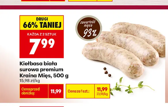 Kiełbasa biała surowa premium Kraina Mięs promocja w Biedronka