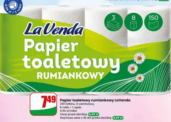 Papier toaletowy rumiankowy 8 rolek promocja w Dino