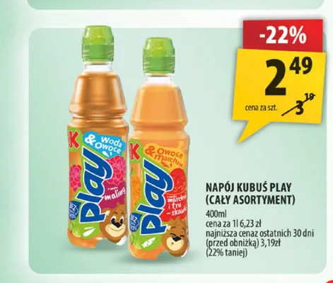 Napój Kubuś Play malina promocja w Arhelan