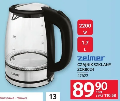 Czajnik szklany ZCK8024 Zelmer promocja w Selgros