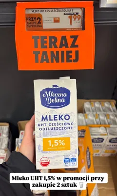 Mleko UHT Mleczna Dolina 1,5% promocja w Biedronka
