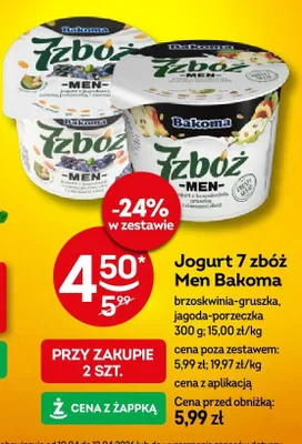 Jogurt 7 zbóż Men Bakoma jagoda-porzeczka promocja w Żabka