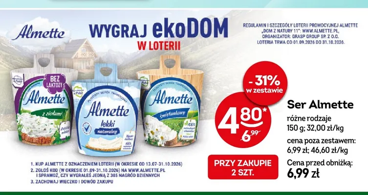 Ser Almette bez laktozy z ziołami promocja w Żabka