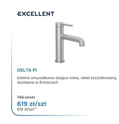 Bateria umywalkowa Excellent Delta Pi niska nikiel szczotkowany promocja w Blu Salony Łazienek