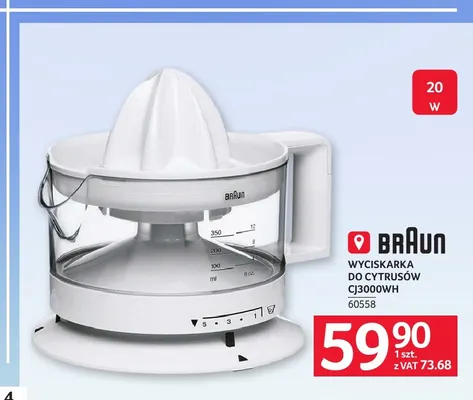 Wyciskarka do cytrusów CJ3000WH Braun promocja w Selgros