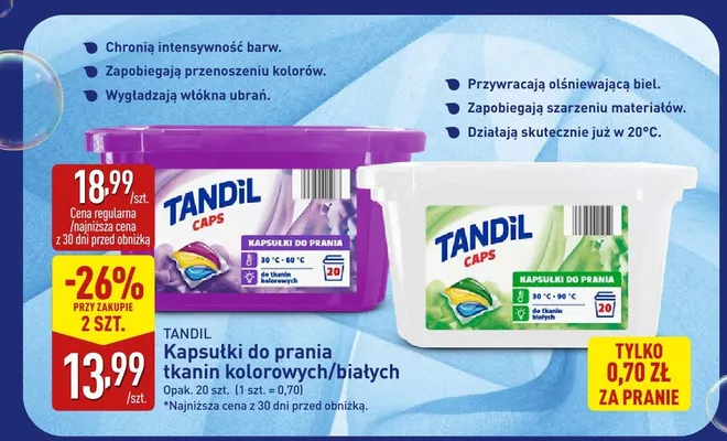 Kapsułki do prania tkanin kolorowych/białych promocja w Aldi