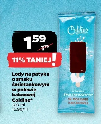 Lody na patyku o smaku śmietankowym w polewie kakaowej Coldino promocja w Netto