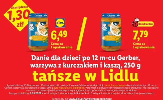 Danie dla dzieci po 12m-cu Gerber warzywa z kurczakiem i kaszą promocja w Lidl