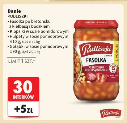 Danie Pudliszki fasolka po bretońsku z kiełbasą i boczkiem promocja w Intermarche