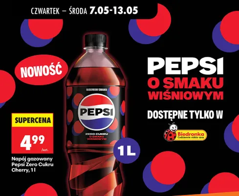 Napój gazowany Pepsi Zero Cukru Cherry promocja w Biedronka