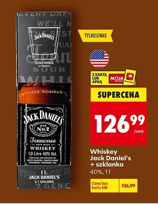 Whiskey Jack Daniel's + szklanka 40% promocja w Biedronka