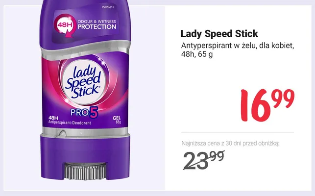 Antyperspirant w żelu dla kobiet Lady Speed Stick Pro 5 promocja w Rossmann