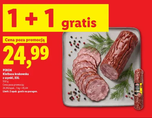 Kiełbasa krakowska z szynki XXL Pikok promocja w Lidl